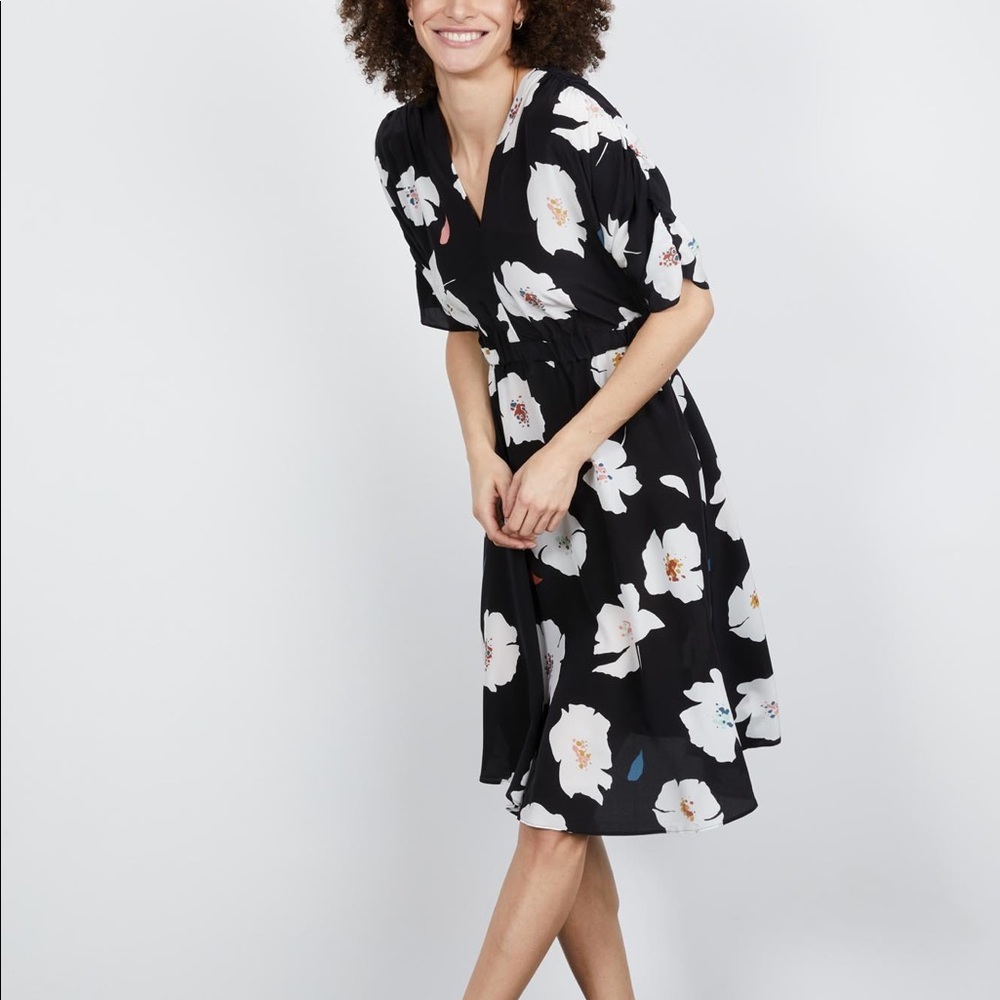 Tucker NYC - Market Dress - Size L - Black Poppies - NWT